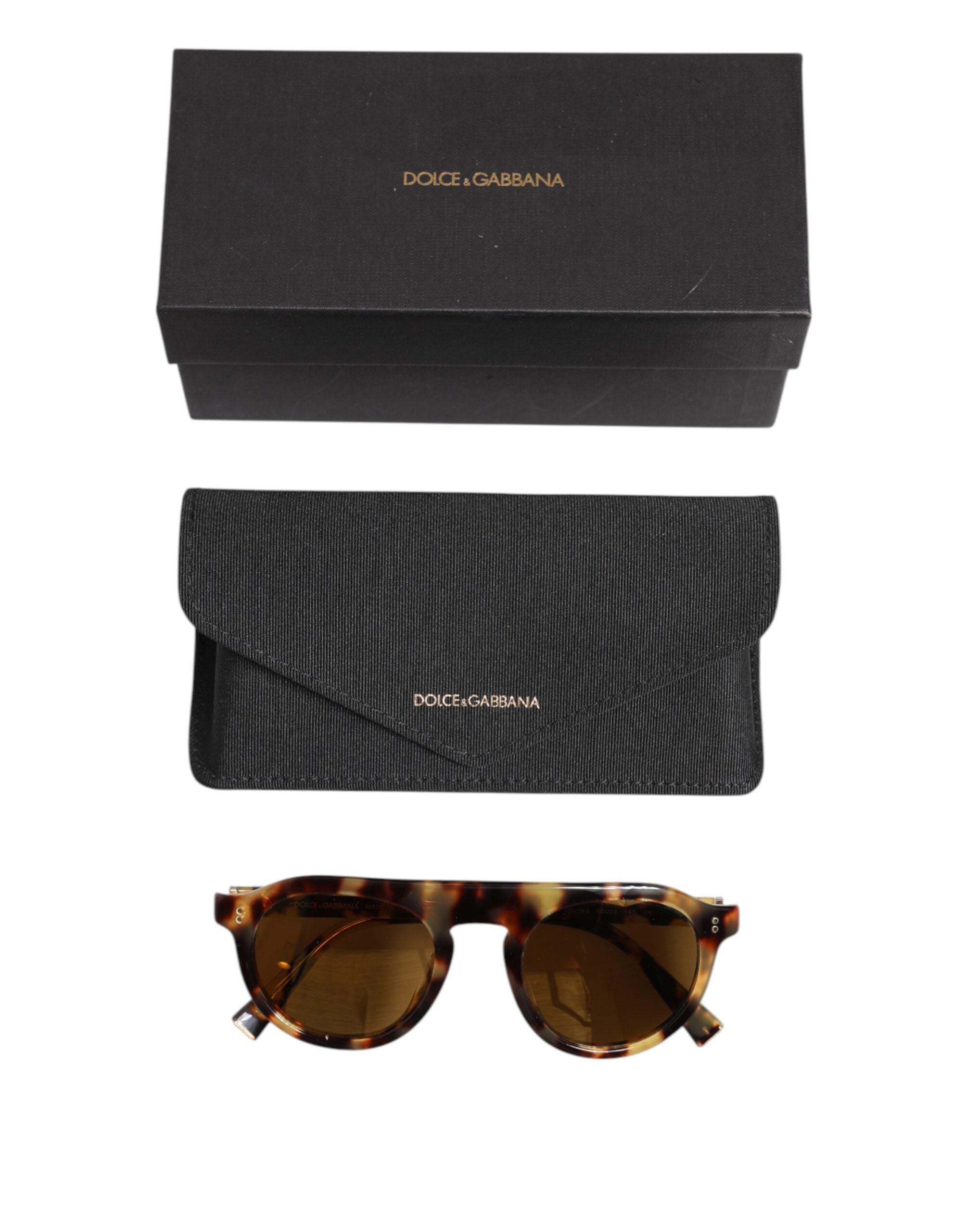 Dolce & Gabbana Brown Acetate Round Leopard Print Eyewear Sunglasses